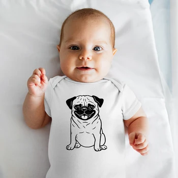 0-24 mėnesių Ropa Bebe Funny Pug Dog Simplicity Print Baby Boy Bodyper Summer Loose Breathable Infant Onesies Drabužiai naujagimiui