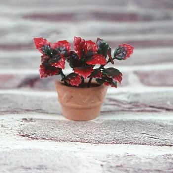 1/12 Lėlių namelis Miniatiūrinis keraminis gėlių vazonas su lapų modeliavimo vazoniniu augalu Mini dekoravimo lėlių namelio aksesuarai