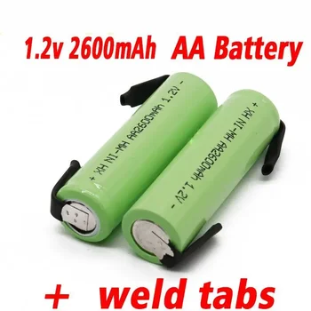 1.2V AA įkraunama baterija 2600mah NI-MH cell Žalias apvalkalas su suvirinimo skirtukais Philips elektriniam skustuvo skustuvo dantų šepetėliui