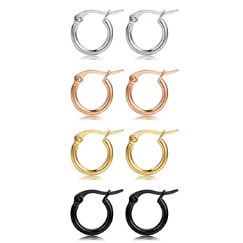 1-4 poros 4 spalvų nerūdijančio plieno mažo lankelio auskarai moterims Huggie auskarai 10MM-75MM apskritimo lankų auskarų rinkinys