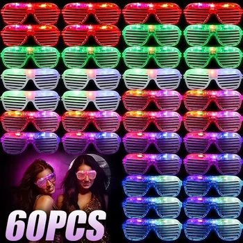 1-60PCS 6 neoninių spalvų akių gaubtas Šviestuvas Šviečiantys LED akiniai Kalėdų vakarėlio Užgavėnių dekoravimo vakarėlio akiniai