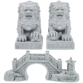 1 Komplektas Mini liūto skulptūrų tilto puošmena Mikro peizažas Sodo ornamento dekoravimas