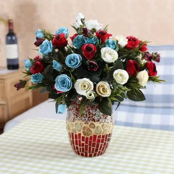 1 vnt graži netikra dirbtinė gėlė šilko rožių vestuvių puokštė 3 galimos spalvos F217