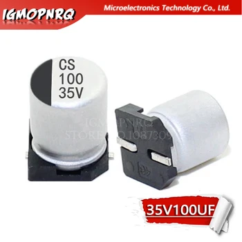 10PCS Elektrolitinis kondensatorius 35V100UF 6.3*7.7mm SMD aliuminio elektrolitinis kondensatorius 100uf 35v