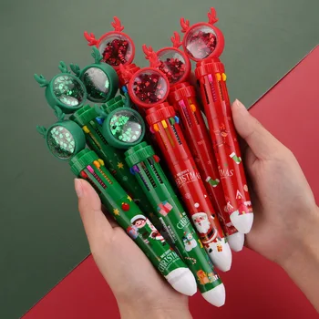 10PCS Kalėdinis dešimties spalvų tušinukas Mielas presas Tušinukas Šventinis vaiko dovana Linksmas kalėdinis dekoras namams Kalėdų papuošalas
