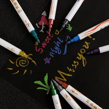 10vnt Kaligrafijos rašikliai Dvigubos galvutės dizainas Sodrumas Kaligrafijos praktikavimas Plastikiniai spalvingi smulkūs žymekliai Piešimo meno rašikliai