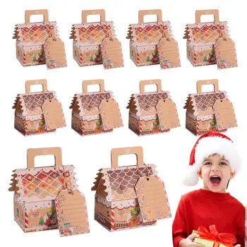 10vnt Kalėdų meduolių namelio formos dovanų dėžutės Kalėdų senelio užkandžių sausainiai Kraft popierinė dėžutė 