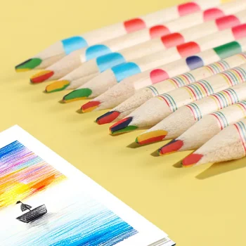 10vnt Kūrybinės kanceliarinės prekės Keturių spalvų pieštukas Vaivorykštės spalvų pieštukai Keturių spalvų tas pats pagrindinis pieštukas biuro mokykliniams reikmenims piešti