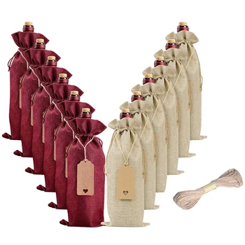 12 vnt vyno maišeliai vyno maišeliai, vyno dovanų maišeliai, vyno butelių maišeliai su įveriomis, etiketės ir virvės, daugkartinio naudojimo vyno butelių dangteliai