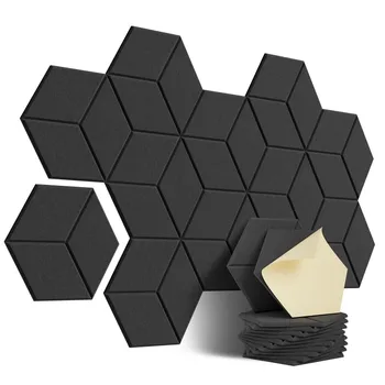 12Pack lipnios akustinės plokštės šešiakampio dizaino garso izoliacinės plokštės 12 x 10.5 x 0.4 colių garsui atsparios putplasčio sienų plokštės