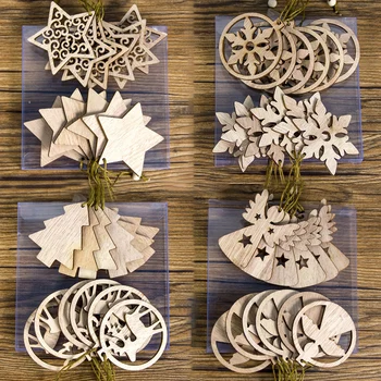 12PCS Kalėdiniai mediniai pakabukai No Box Hallow Star/Angel/Tree Ornamentai Pagrindinis Xmas Tree Hanging Dekoravimas Vaikams Dovanų reikmenys