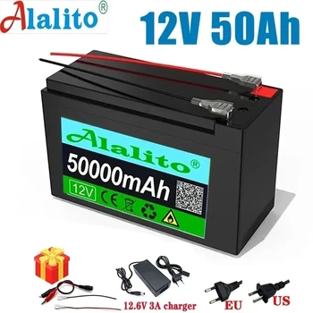 12V 50Ah 18650 ličio baterija saulės baterijoms 30A įmontuota didelės srovės BMS elektromobilio baterija +12.6V įkroviklis