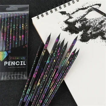 12vnt/komplektas HB Tapybos piešimo pieštukas Mokiniai Rašiklis Spalvingas dažymas Juodi švininiai pieštukai Mokyklinis kanceliarinis rašiklis vaikams