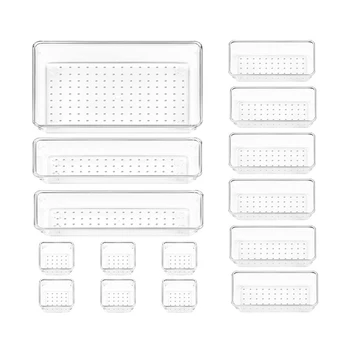 15PCS Clear Plastic Drawer Organizer Set 4-Size Universalus vonios kambarys ir 