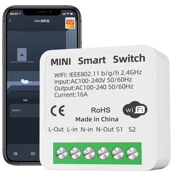 16A Mini pasidaryk pats Tuya WiFi Smart Life Controller laikmačio jungiklis Šviesos siena 2 krypčių valdymo modulis Balso relė 