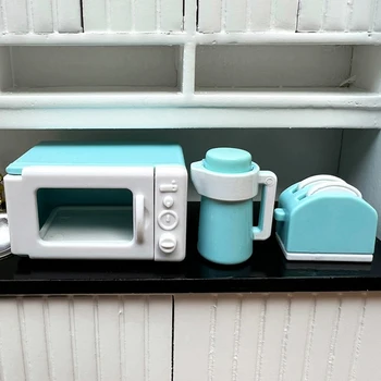 1Rinkinys 1:12 Lėlių namelis Mini mikrobangų duonos virimo aparatas Virdulio rinkinys Virtuvės reikmenų žaislas