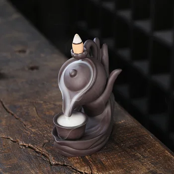 1vnt,Budos ranka Purpurinis molinis arbatinukas Atgalinis srautas Smilkalų degiklis Keraminis Censerio namų biuro arbatos namų dekoras (be smilkalų)