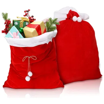 1Vnt Kalėdiniai maišai Raudonojo aksomo Kalėdų Senelio krepšiai su raišteliu Dideli Kalėdų Senelio dovanų laikymo krepšiai Šventinių vakarėlių tiekimas