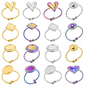 1vnt Vaivorykštės/sidabro/aukso spalvos geometrija Apvalus ovalus širdies žiedas Reguliuojami nerūdijančio plieno žiedai moterims Vyrai aksesuarai Papuošalai