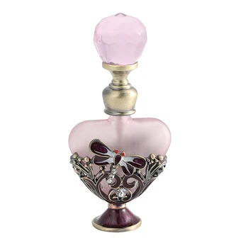 1vnt Vintažinis matinio stiklo kvepalų buteliukas 5ml metalinis laumžirgio dekoro širdies formos indas Deimantinis dangtelis Krištolo pakartotinai užpildomos dovanos