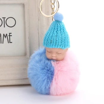 1X Miegantis kūdikis raktų pakabukui megztas skrybėlės raktų pakabukas raktų pakabukui raktų sagčiai Pliušas lėlei