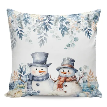 2/4PCS Neperšlampamas pagalvės užvalkalas Kalėdų žiemos puansetijos sniego senio kvadratas mesti pagalvės užvalkalą Xmas namų dekoro sofos pagalvėlės užvalkalas