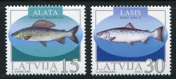 2 PCS, Latvija, 2003, Fish-2, Tikri originalūs pašto ženklai kolekcijai, MNH