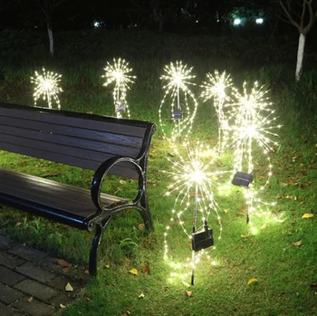 200 šviesos diodų Fejerverkai Saulės sodo žibintai 8 apšvietimo režimai Starburst Mirgančios lazdos Kuolas sodui Vakarėlių takas Kiemo dekoras