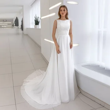 2022 Elegantiškos vestuvinės suknelės be rankovių Vestidos De Novia nėrinių šifonas Boho nuotakos chalatas De Mariee