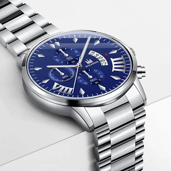 2022 Fashion Men Luxury Stainless Steel Watch Calendar Date Quartz rankinių laikrodžių laikrodžiai Man Business Clock