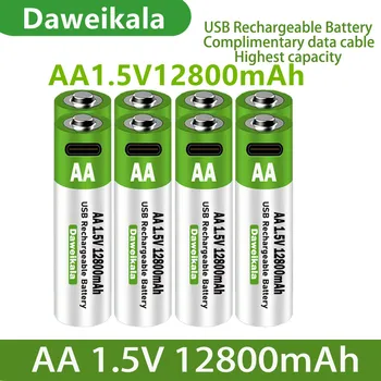 2023 Nauja 1,5 V USB ABA įkraunama baterija 12800 mAh Ličio jonų baterija nuotolinio valdymo pelei Elektrinė žaislinė baterija + C tipo laidas