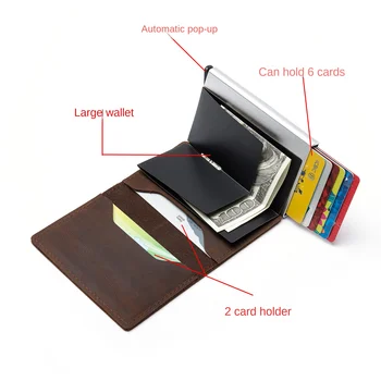 2023 Nauja odinė RFID kortelių laikiklio kortelių dėžutė Sankabos iššokanti piniginė Odinė aliuminio dėžutė Itin plona išmanioji piniginė