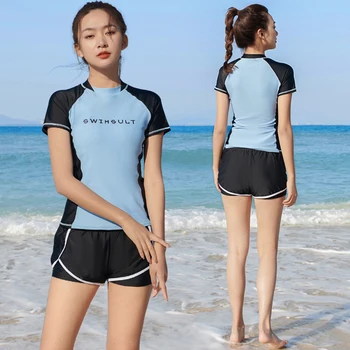 2023 Nauji moteriški padalinti maudymosi kostiumėliai trumpomis rankovėmis Mada apsauga nuo saulės Banglenčių kostiumas Dviejų dalių vasaros paplūdimio vandens sporto maudymosi kostiumėliai