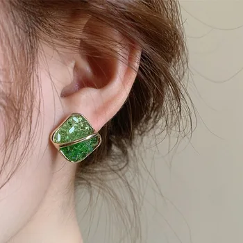 2023 Nauji žali skaldytų cirkonų dizaino auskarai moterims Madingi kvadratiniai emalio auskarai Juvelyriniai vakarėliai Vestuvių dovanos