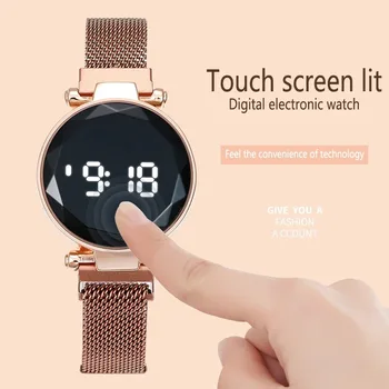 2023 Prabangūs moteriški laikrodžiai Rožinis auksas Nerūdijantis plienas Moteriškas rankinis laikrodis LED skaitmeninis laikrodis moterims Elektroninis laikrodis Reloj Mujer