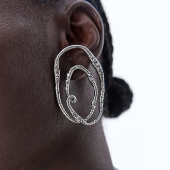 2023 Vintažiniai sidabro spalvos metalo krištolo ZAA auskarai moterims Pareiškimas Papuošalai Tuščiaviduris sūkurys Pendientes Moteriška Bijoux dovana