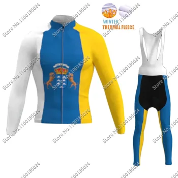 2023 Winter Canary Islands Pro Team Cycling Jersey Set Vyriškas drabužių kostiumas ilgomis rankovėmis MTB dviračių kelio kelnės Bib Ropa Ciclismo
