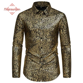 2024 Naujo stiliaus pavasariniai vyriški marškiniai Stilingi leopardo karšto štampavimo marškiniai Spausdinti marškiniai vyrams Sceninis kostiumas Banketas Marškiniai ilgomis rankovėmis