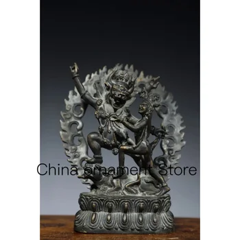 22cm Nepalo Tibeto bronzinis ornamentas Žalvarinis purvas Auksas Jano demono namų šeimininko Budos statula