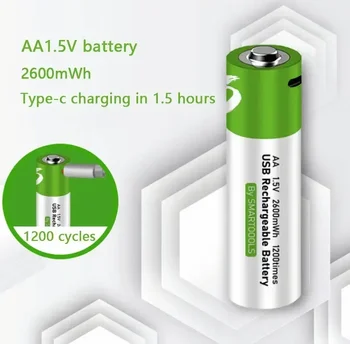 2600mWh AA 1.5v ličio baterija įkraunama baterija palaiko tiesioginį C tipo linijos įkrovimą pila pilha usb aa bateria ličio