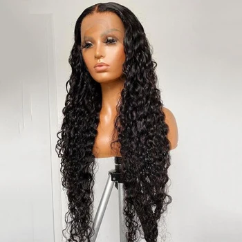 26inch Long Kinky Curly 180%Density Black Nėrinių priekiniai perukai juodaodėms moterims su kūdikių plaukais, nupeštais be klijų, Cosplay dėvi peruką