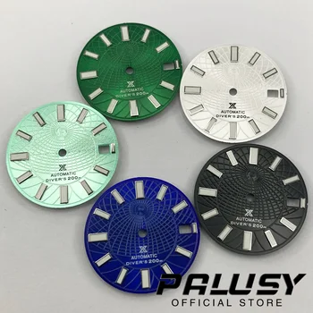 28.5mm Juoda mėlyna žalia laikrodžio ciferblatas Žalia šviečianti NH35 / NH35A / 4R / 7S judesio laikrodžių ciferblatų atsarginės dalys