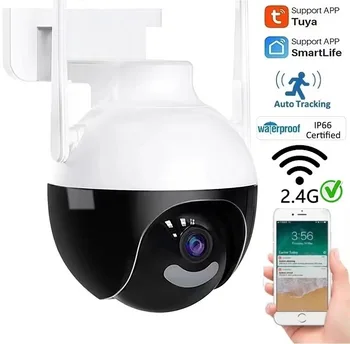 2MP 1080P Tuya/v380/iCsee APP Visų spalvų belaidė PTZ IP kupolo kamera AI humanoidų aptikimo namų saugos vaizdo stebėjimo monitorius