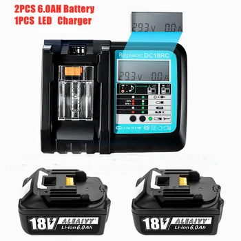 2vnt Naujausia atnaujinta BL1860 įkraunama baterija su LCD 3A įkrovikliu 18V 6000mAh skirta Makita 18v baterija BL1830 BL1850