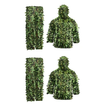 2X Lipni gėlė Bioniniai lapai Kamufliažinis kostiumas Medžioklės ghillie kostiumas Woodland Kamufliažas Universalus camo rinkinys (B)