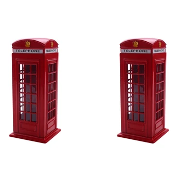 2X Metal Red British English London Phone Booth Bank Coin Bank Saving Pot Piggy Bank Red Phone Booth Box 140X60x60mm