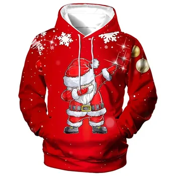 3d Kalėdų senelis Spausdinti gobtuvai vyrams Kalėdinis megztinis su gobtuvu Mada Ruduo Žiema Vyriški drabužiai oversize džemperiai ilgomis rankovėmis