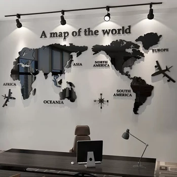 3D Pasaulio žemėlapis Sienų lipdukai Akrilo tapetų dekoravimas Namų miegamasis Biuro fonas Dekoratyvinis lipdukų kambarys Namų sienų dekoras