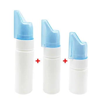 3vnt Tuščias nosies purškalo siurblys Baltas mėlynas plastikinis purškalo buteliukas Rūko nosis Daugkartinio užpildymo butelių pakavimo priedai 70ml/50ml/30ml