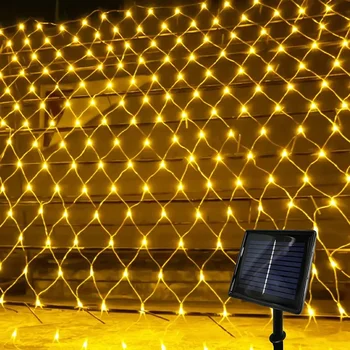 3x2m LED saulės stygų tinklo tinklinė lemputė 8 režimai Vandeniui atspari lauko girliandos lempa Kalėdų vakarėliui Terasos kiemo sodo dekoras